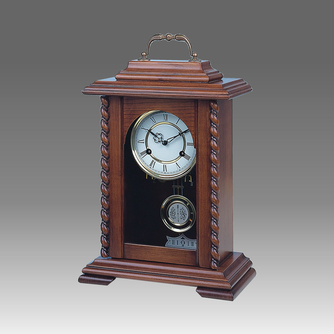Mante Clock, Table Clock, Cimn Clock, Art.328/2 walnut - Bim Bam melody on coil gong, White dial with roman number serigrafy